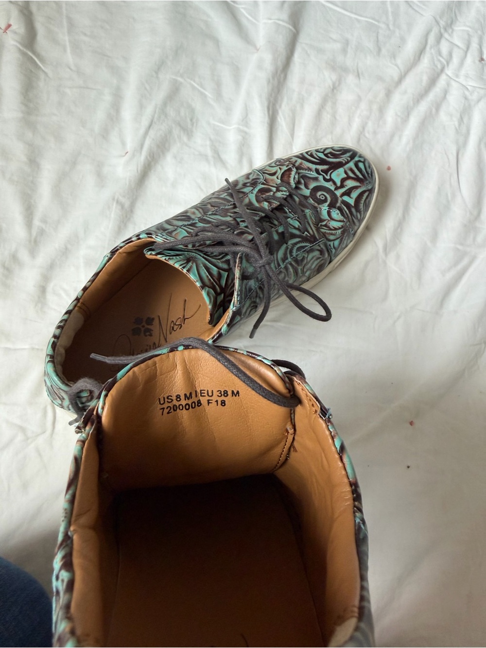 Patricia Nash Turquoise and Black Embossed Leather Sneakers - Picture 5 of 5